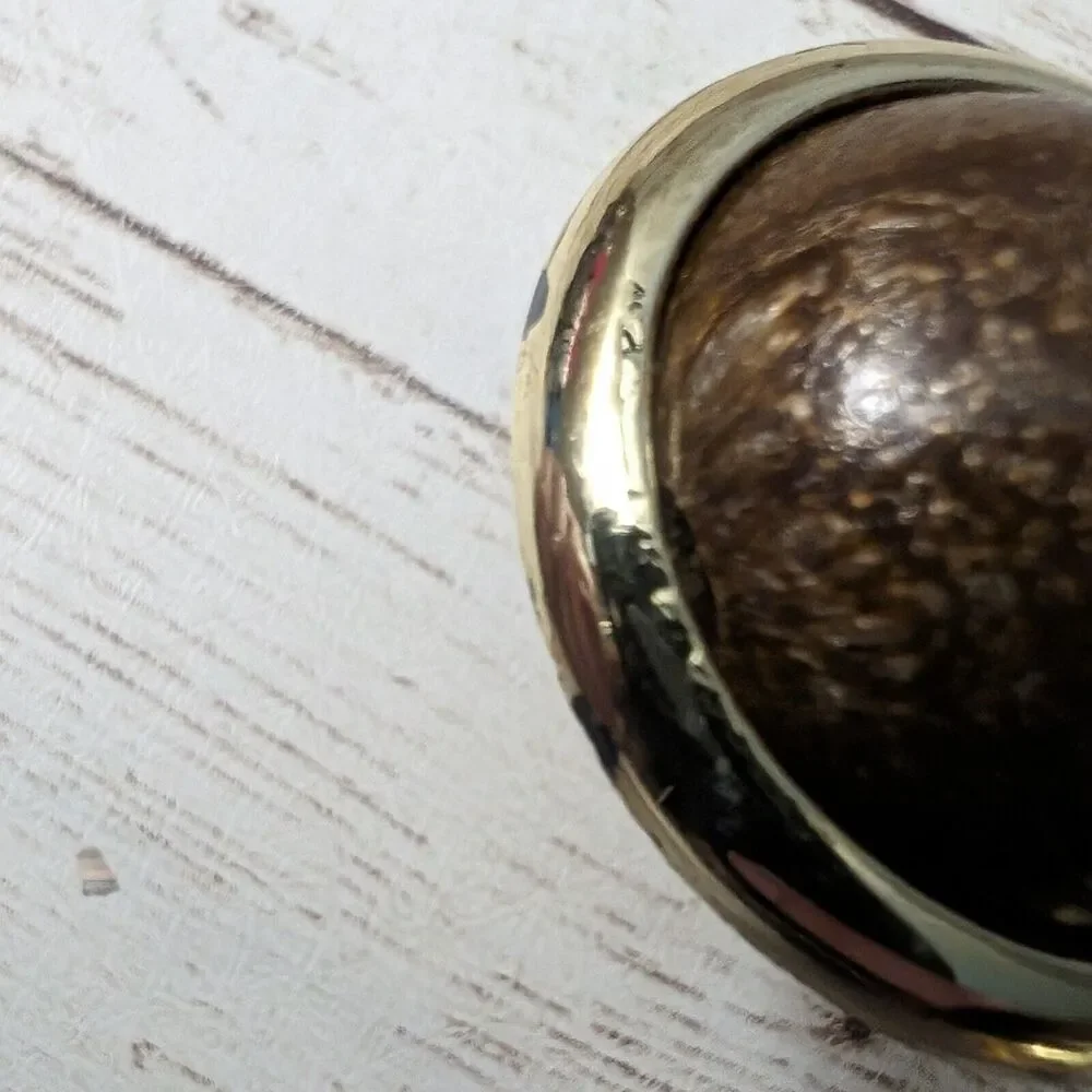 Vintage Clip On Earrings - Domed Patterned Brown with Gold Tone Halo
